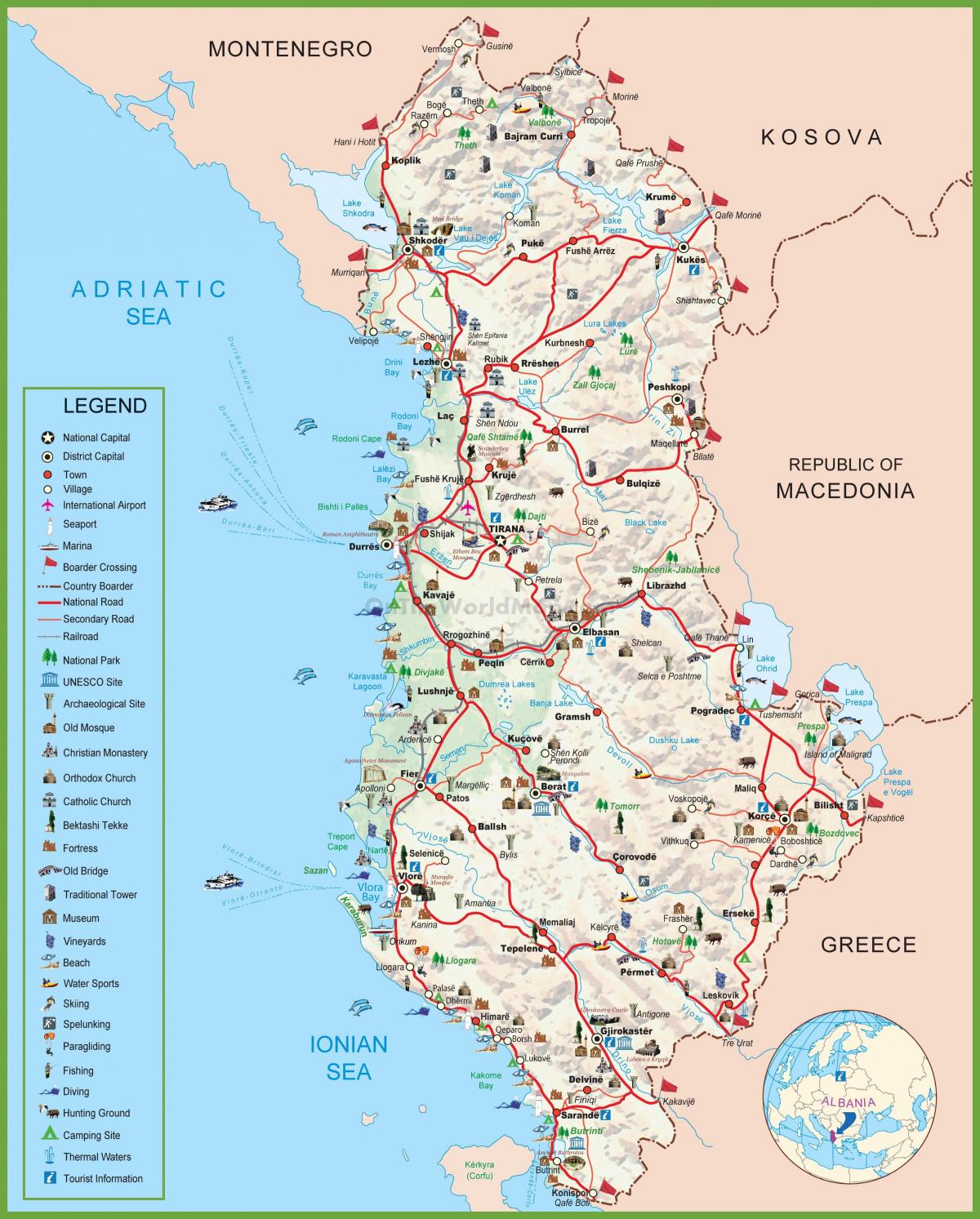 mapa d'Albània turística