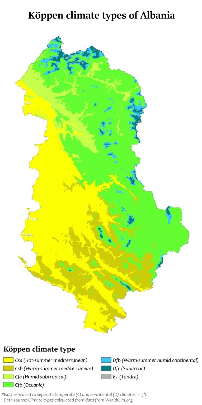 mapa d'Albània climàtic