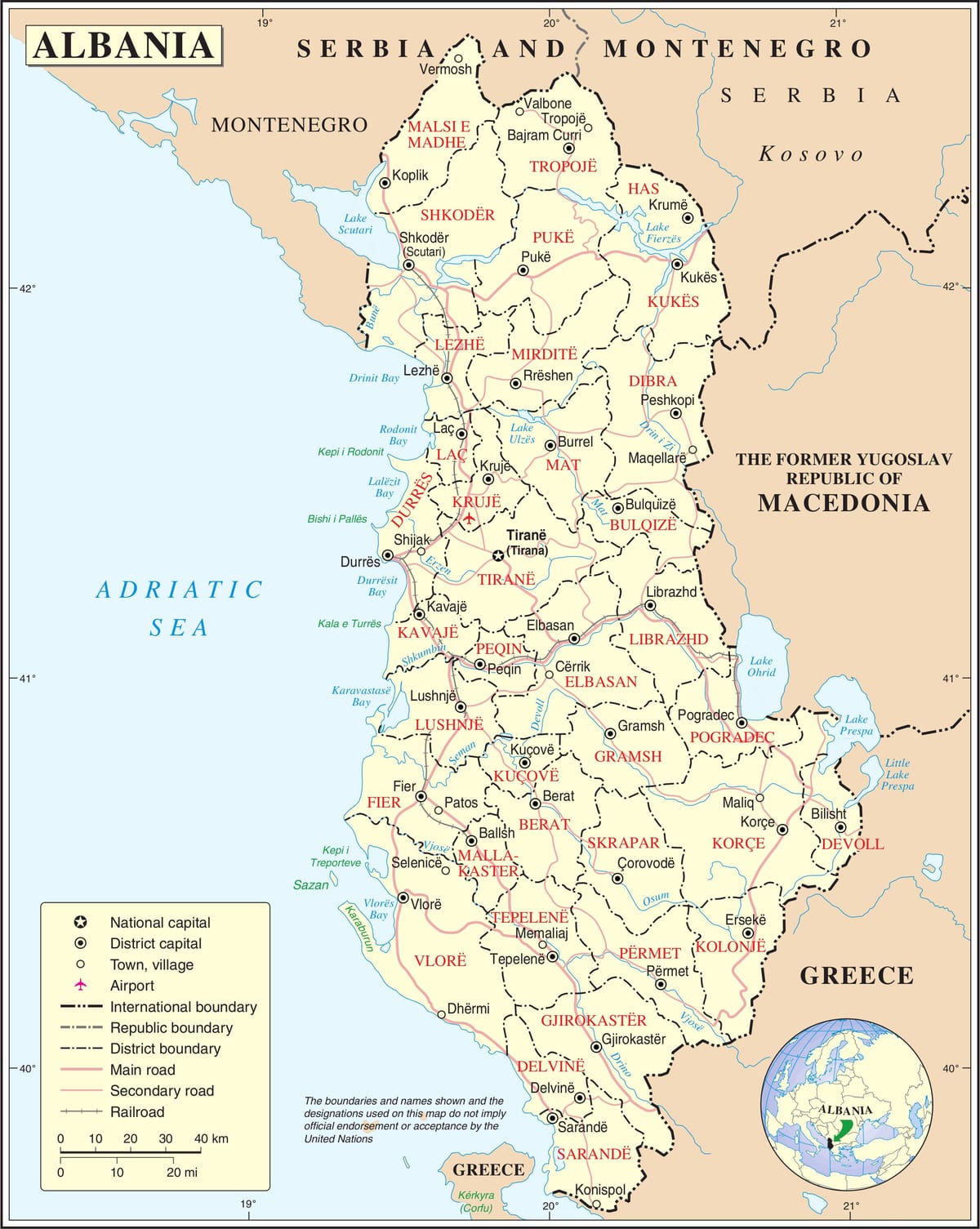 mapa d'Albània amb les ciutats