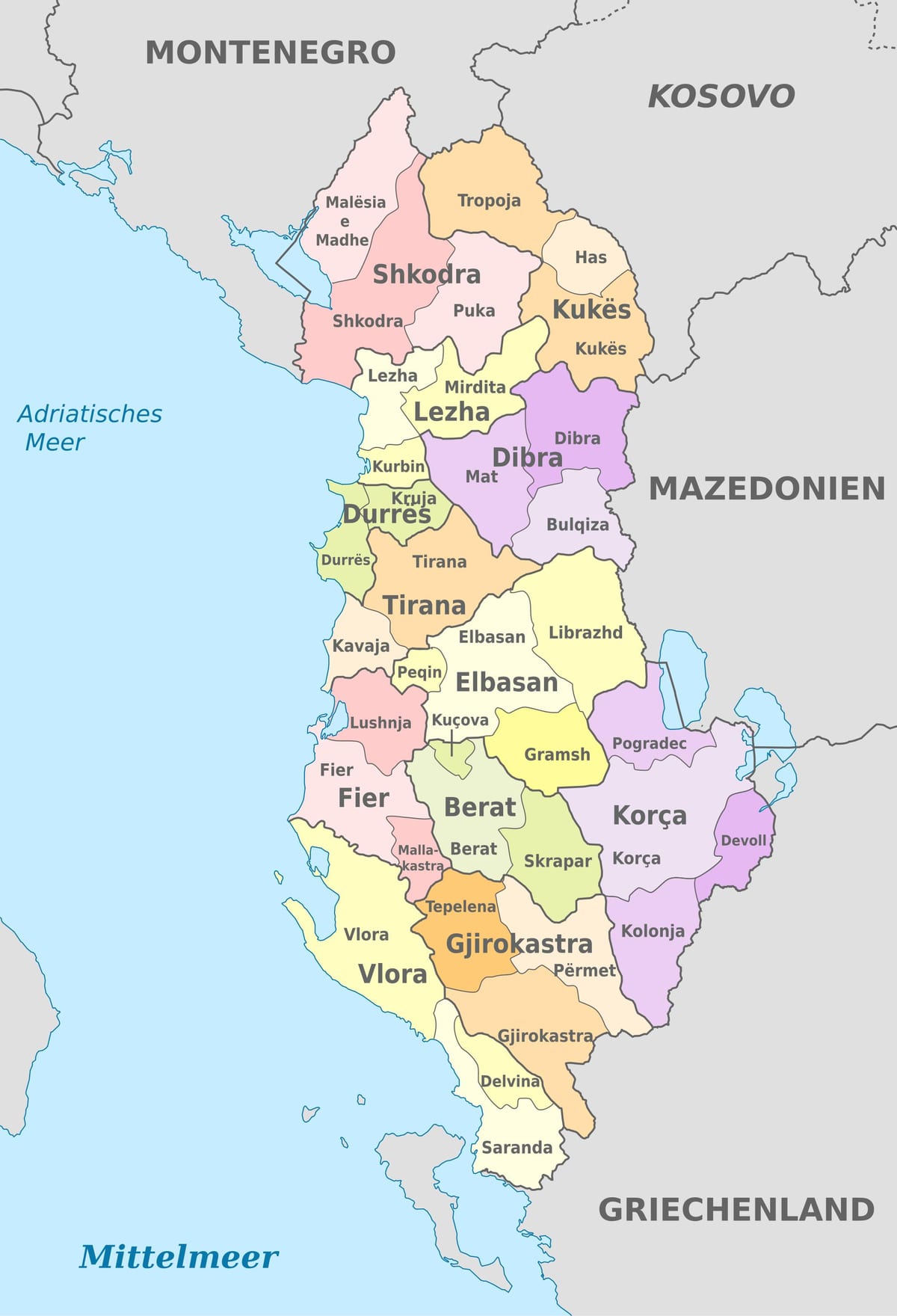mapa d'Albània política