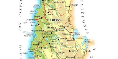 Mapa de mapa físic d'Albània